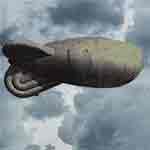 WW2 barrage balloon over night sky 