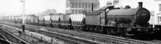 Coal train, common in England in the first half of the 20th century and before, typically extremely long