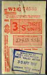 1948 UK petrol coupon for 3 fuel units, thumbnail