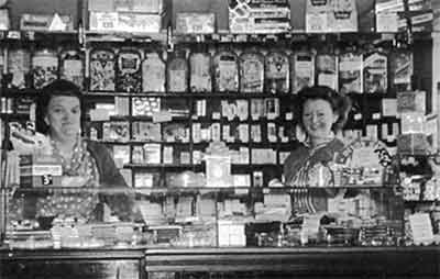 Inside a typical 1940s and 1950s UK sweet shop, where most sweets were weighed out for each customer from large glass jars