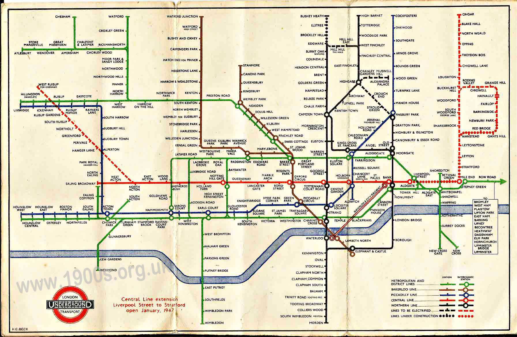 London underground/tube map, 1946