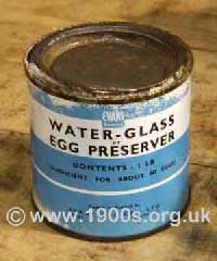 Tin of Water glass, also spelled as waterglass, for preserving eggs