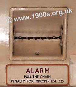 Emergency train communication cord/alarm inside a 1950s British train