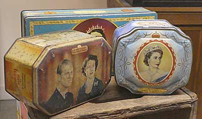 Souvenir tin boxes marking the coronation of Queen Elizabeth II