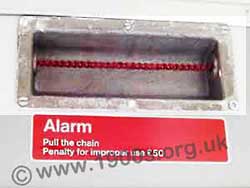 Emergency train communication cord/alarm inside a 1960s British train