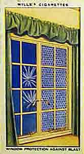 Windows of strengthened glass and celluloid to prevent shattering, as recommended for civilian protection in World War Two