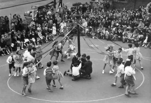 Maypole dancing at school, mid 1940s