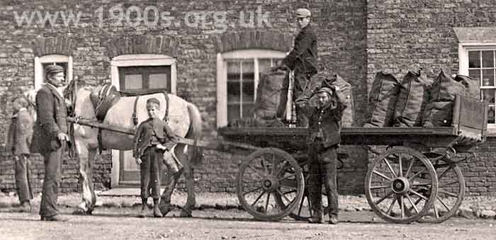 Coal delivery in sacks 
by horse and cart in early 1900s Yorkshire.