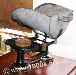 Early 1900s scales suitable for weighing out grain, as used by corn chandlers