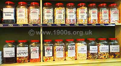Shelves of jars of boild sugar sweets
