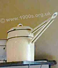 Old enamel steamer for cooking food